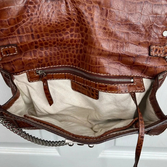 MICHAEL Michael Kors Brown Crocodile Embossed Shoulder Bag Chain Strap Purse - Picture 7 of 10